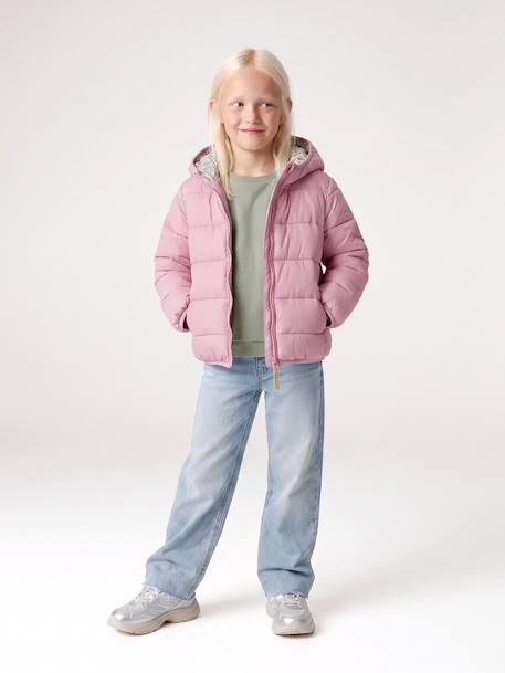 Lightweight hooded puffer jacket for girls grey green+lilac+navy blue+plum+rose - vertbaudet enfant 