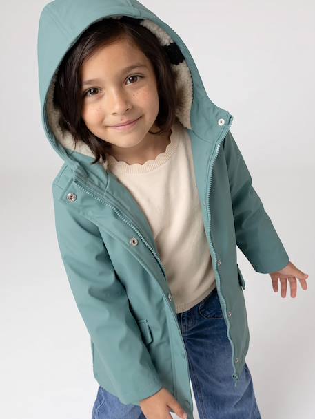 Raincoat with Sherpa Lining for Girls anthracite+green+indigo+mauve+multicoloured - vertbaudet enfant 