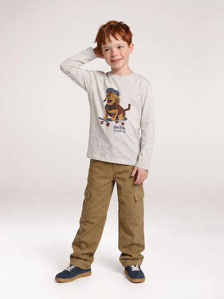 T-shirt manches longues garçon blanc chiné+bordeaux+gris ardoise - vertbaudet enfant 