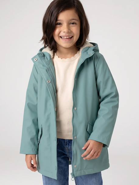 Raincoat with Sherpa Lining for Girls anthracite+green+indigo+mauve+multicoloured - vertbaudet enfant 