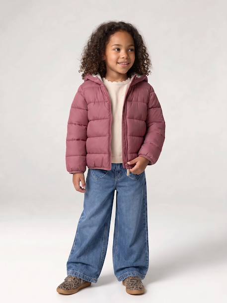 Lightweight hooded puffer jacket for girls grey green+lilac+navy blue+plum+rose - vertbaudet enfant 