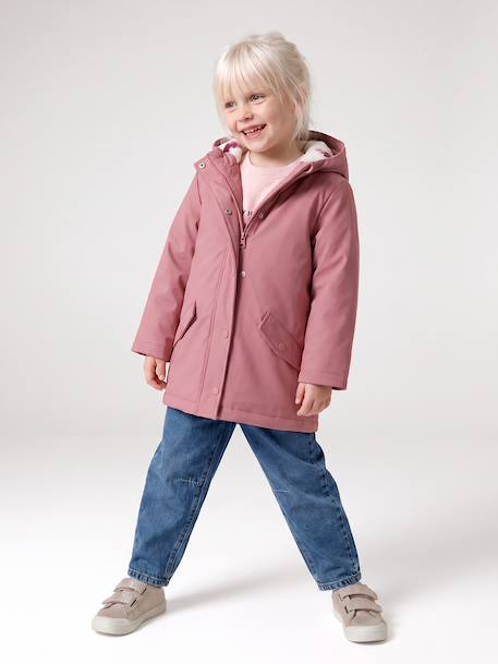 Raincoat with Sherpa Lining for Girls anthracite+green+indigo+mauve+multicoloured - vertbaudet enfant 