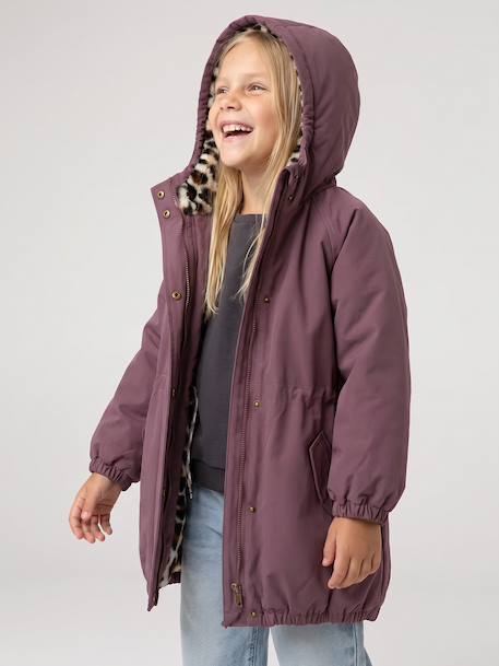 Hooded Parka with Faux Fur Lining for Girls black+camel+dark green+dusky pink+navy blue+plum - vertbaudet enfant 