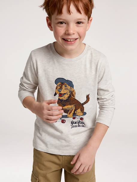 T-shirt manches longues garçon blanc chiné+bordeaux+gris ardoise - vertbaudet enfant 