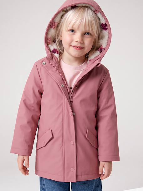 Raincoat with Sherpa Lining for Girls anthracite+green+indigo+mauve+multicoloured - vertbaudet enfant 