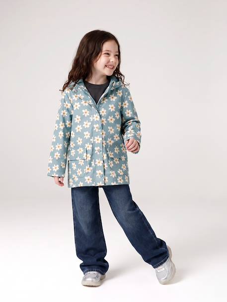 Printed hooded raincoat for girls green+multicoloured+navy blue+vanilla - vertbaudet enfant 