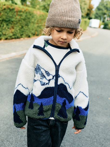 Sherpa jacket with long sleeves and zip fastening for boys ecru - vertbaudet enfant 