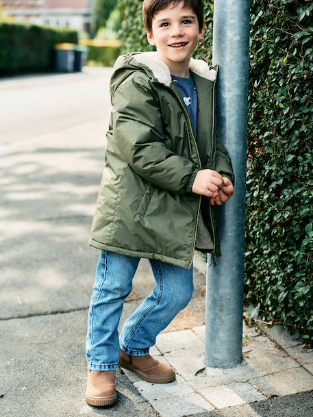 Long hooded windbreaker for boys olive - vertbaudet enfant 