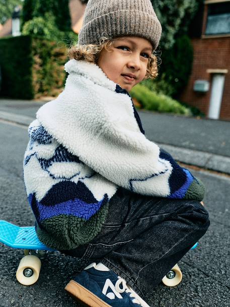 Veste sherpa garçon manches longues zippée écru - vertbaudet enfant 