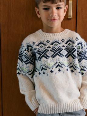 Pull jacquard garçon col rond - vertbaudet enfant