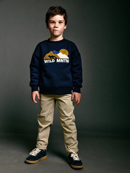 Easy-to-put-on chino-style trousers for boys beige+navy blue - vertbaudet enfant 
