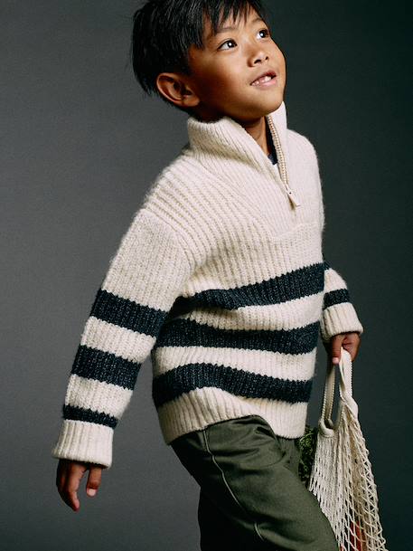 Pull col montant garçon blanc chiné - vertbaudet enfant 