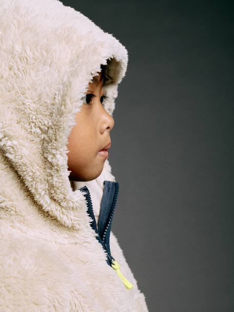 Hooded fleece sweatshirt for boys white - vertbaudet enfant 