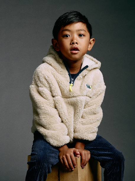 Hooded fleece sweatshirt for boys white - vertbaudet enfant 
