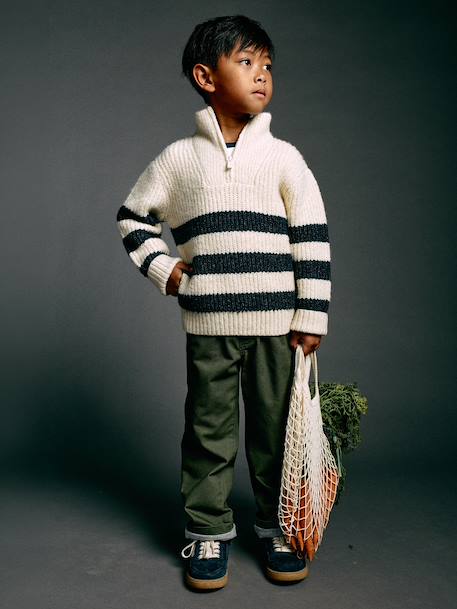 Zip-neck jumper for boys marl white - vertbaudet enfant 