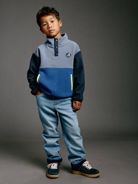 Long-Sleeved Fleece Sweatshirt for Boys blue+green - vertbaudet enfant 