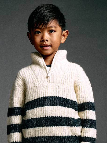 Zip-neck jumper for boys marl white - vertbaudet enfant 