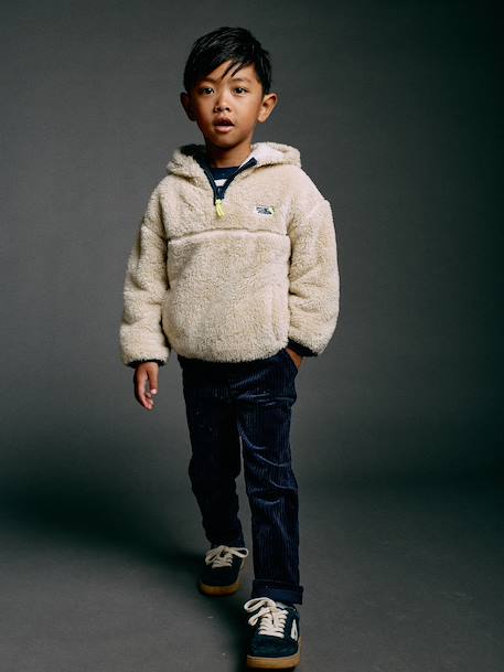 Hooded fleece sweatshirt for boys white - vertbaudet enfant 