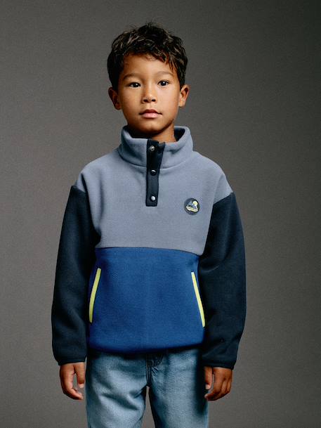 Long-Sleeved Fleece Sweatshirt for Boys blue+green - vertbaudet enfant 