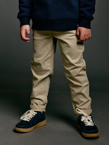 Easy-to-put-on chino-style trousers for boys beige+navy blue - vertbaudet enfant 