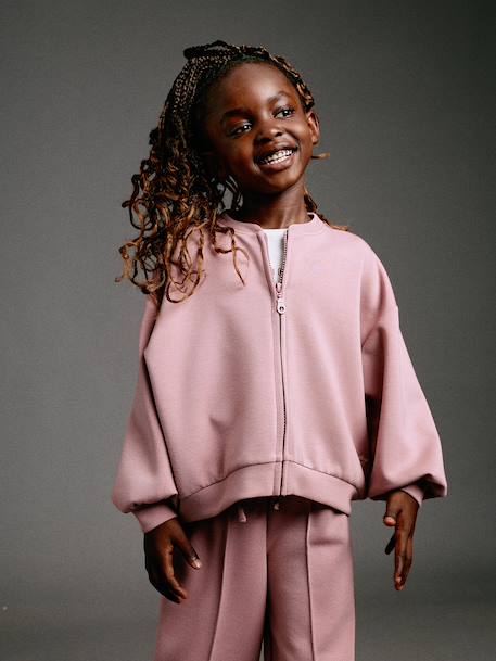 Zip-up sweatshirt for girls old rose - vertbaudet enfant 