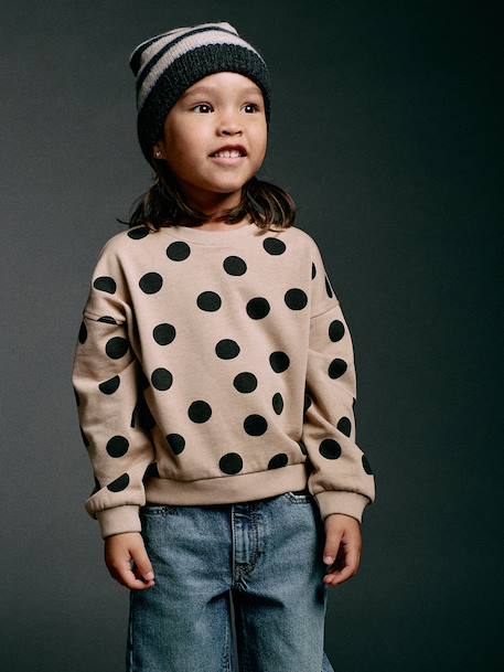 Sweat fille col rond écru+ivoire+rose pâle+taupe - vertbaudet enfant 