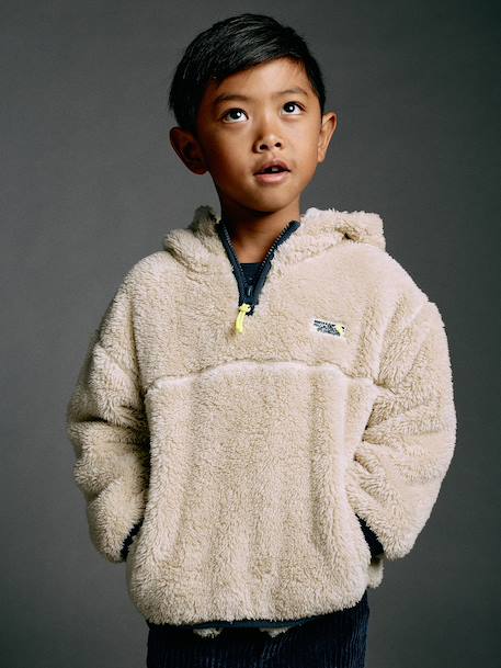 Hooded fleece sweatshirt for boys white - vertbaudet enfant 