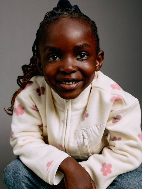 Fleece sweatshirt with zip fastening for girls vanilla - vertbaudet enfant 