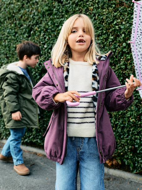 Hooded Parka with Faux Fur Lining for Girls black+camel+dark green+dusky pink+navy blue+plum - vertbaudet enfant 