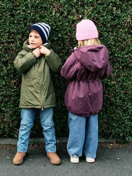 Hooded Parka with Faux Fur Lining for Girls black+camel+dark green+dusky pink+navy blue+plum - vertbaudet enfant 