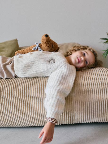 Buttoned cardigan for girls ecru+old rose - vertbaudet enfant 