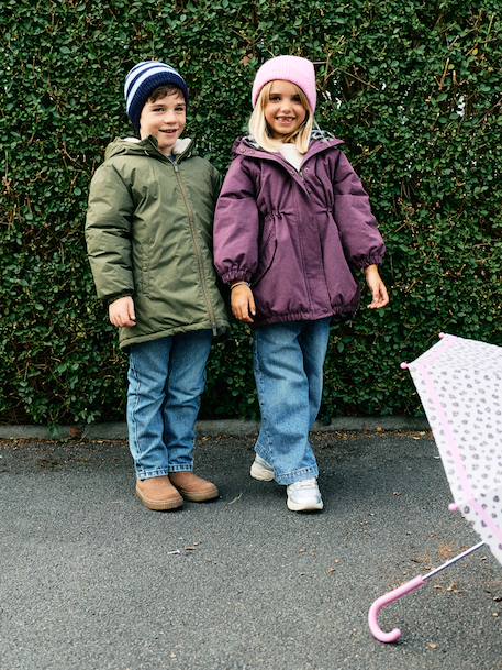 Hooded Parka with Faux Fur Lining for Girls black+camel+dark green+dusky pink+navy blue+plum - vertbaudet enfant 