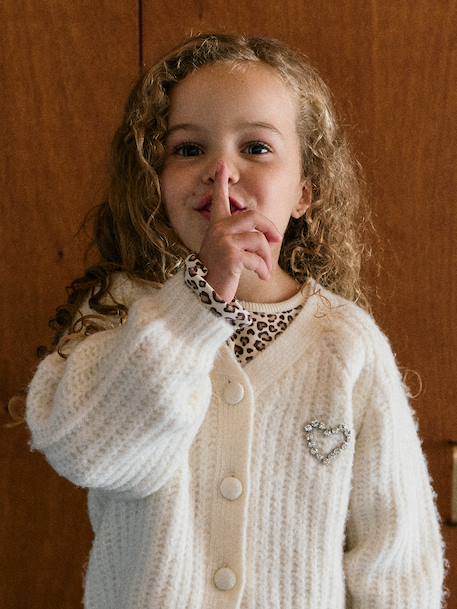 Buttoned cardigan for girls ecru+old rose - vertbaudet enfant 