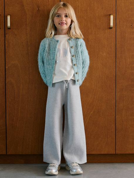 Gilet fille loose maille mousseuse bleu pétrole+gris chiné+menthe+rose+violine - vertbaudet enfant 