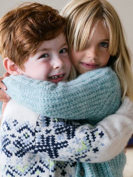 Gilet fille loose maille mousseuse bleu pétrole+gris chiné+menthe+rose+violine - vertbaudet enfant 