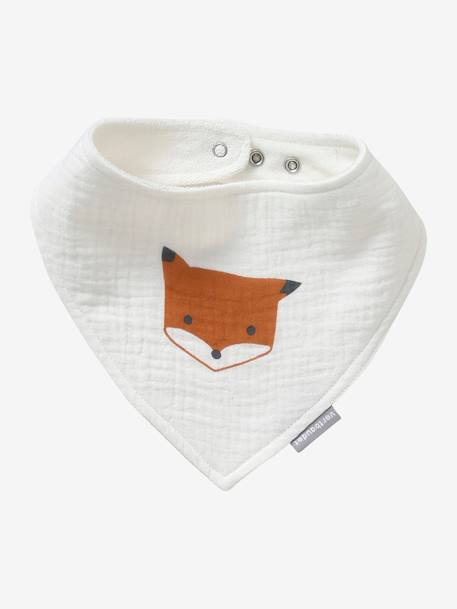 Lot 3 bavoirs bandanas en gaze de coton beige imprimé+BLANC+bleu grisé+cappuccino+écru+lot renard+lot vert panda+rose pâle+vert sauge - vertbaudet enfant 