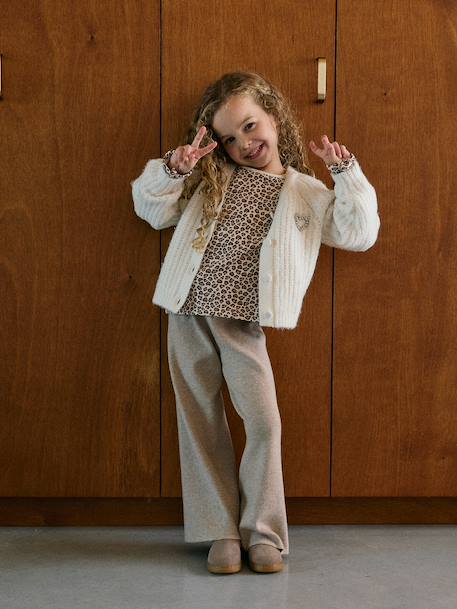 Wide-leg knitted trousers for girls anthracite+beige - vertbaudet enfant 