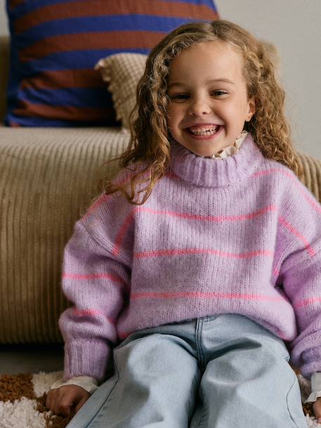 Loose-fit jumper for girls violet - vertbaudet enfant 