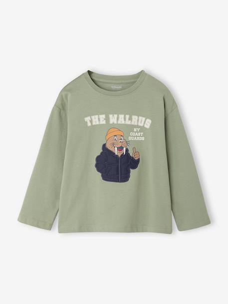 Long-sleeved T-shirt for boys sage green+white - vertbaudet enfant 