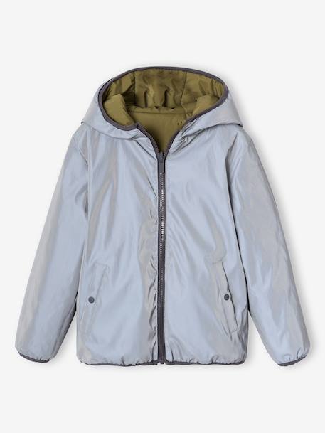 Reversible hooded jacket for boys khaki - vertbaudet enfant 