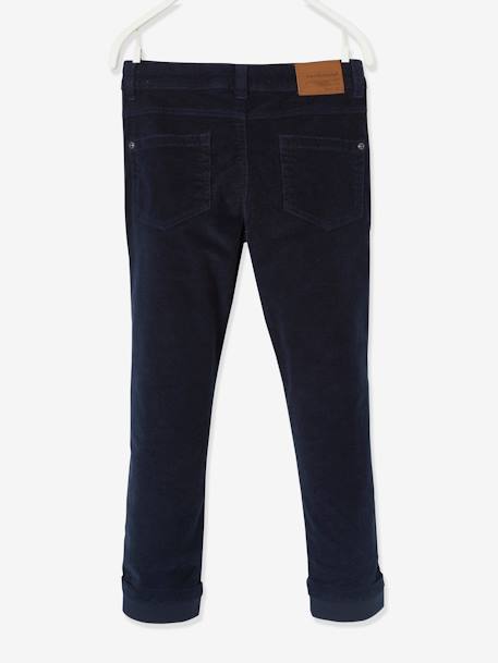 Slim Leg Corduroy Trousers for Boys Dark Blue+Tan - vertbaudet enfant 
