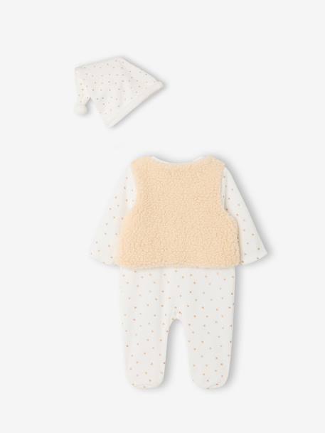 Newborn sleepsuit, cardigan and hat set for baby girls ecru - vertbaudet enfant 