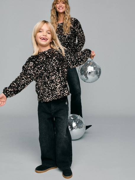 Sequin sweatshirt for girls chocolate - vertbaudet enfant 