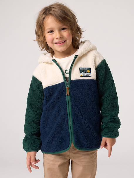 Zip-up hooded cardigan for boys fir green+medium blue - vertbaudet enfant 