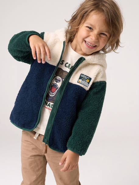 Zip-up hooded cardigan for boys fir green+medium blue - vertbaudet enfant 