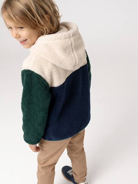 Zip-up hooded cardigan for boys fir green+medium blue - vertbaudet enfant 