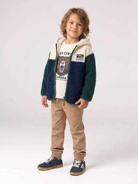 Zip-up hooded cardigan for boys fir green+medium blue - vertbaudet enfant 