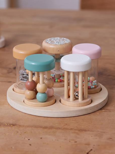Set of 5 Musical Rattles in FSC® Wood rose+wood - vertbaudet enfant 