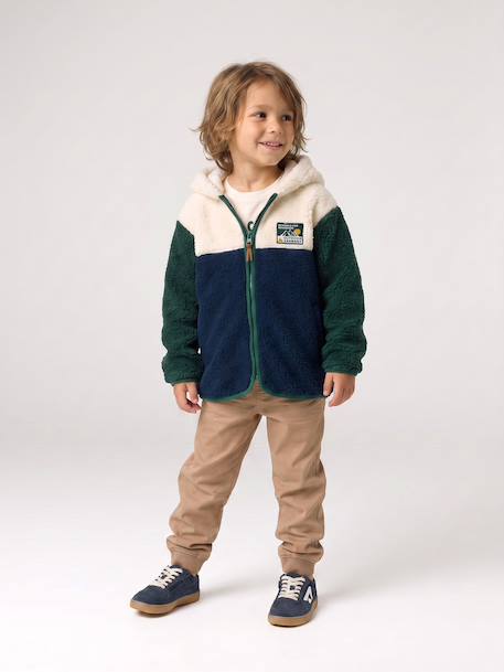 Zip-up hooded cardigan for boys fir green+medium blue - vertbaudet enfant 