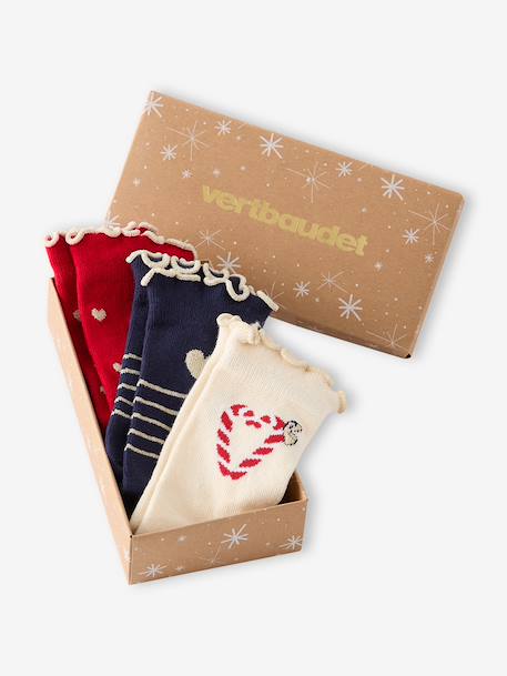 Lot de 3 chaussettes fille noël rouge - vertbaudet enfant 